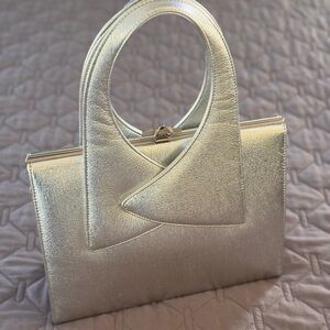 Silver Geometric Clutch with Integrated Handle